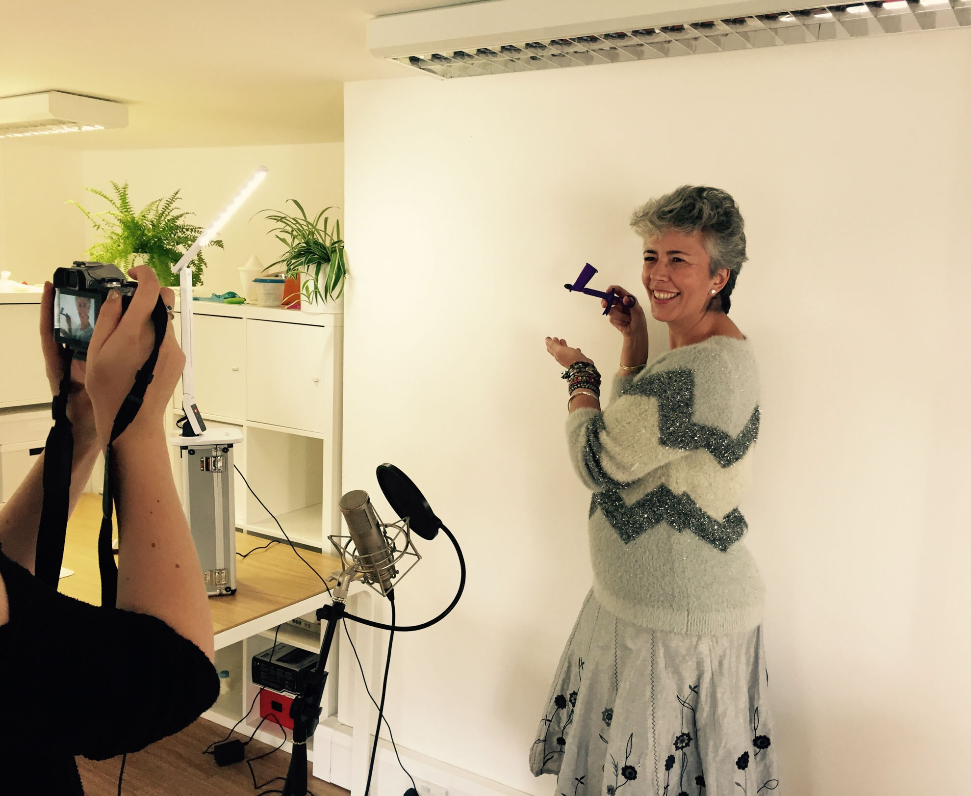 Client Gwen being photographed with Drageekiss product